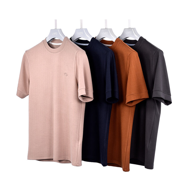 طراحی برچسب لوگوی سفارشی عمده فروشی پیراهن های تی شرت ساده ضد چروک و تنفس پذیر با خشک شدن سریع با کیفیت بالا یقه بلند مردانه