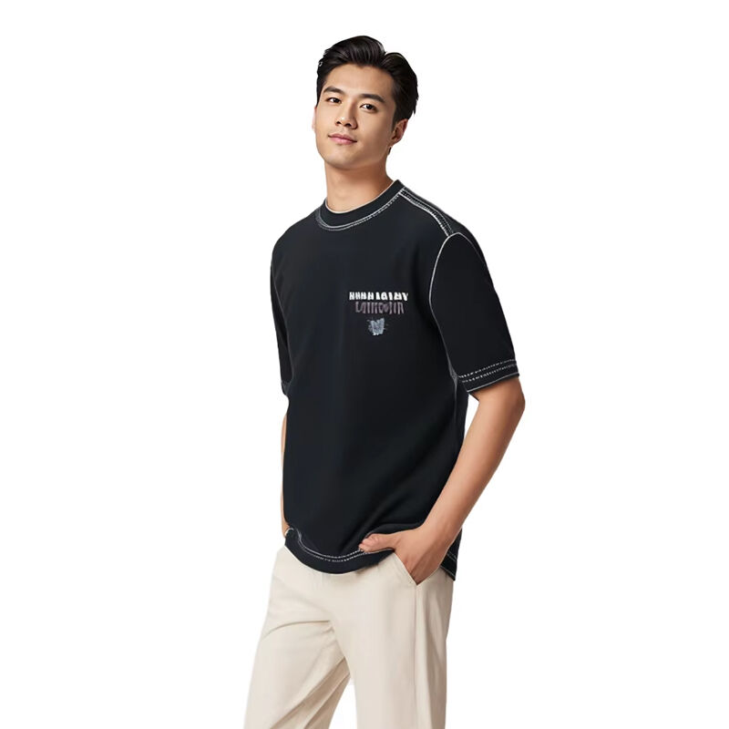 قیمت رقابتی لوگو سفارشی وزن سنگین بیش از حد 100٪ پنبه سیاه تی شرت گردن مردانه