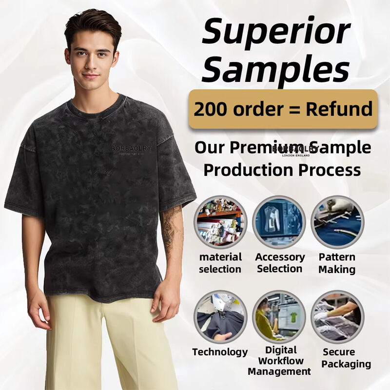 تی شرت مردانه پنبه ای با طرح هیپ هاپ سفارشی، چاپ پفکی، تبلیغاتی، فضای باز، یقه گرد وینتج، پوشاک خیابانی، رنگ شده با اسید