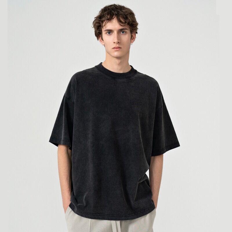 تی شرت های نخی سنگین اورسایز مردانه طرح دار سفارشی با شستشوی وینتج، تی شرت های شسته شده، تی شرت های ساده یونیسکس مردانه