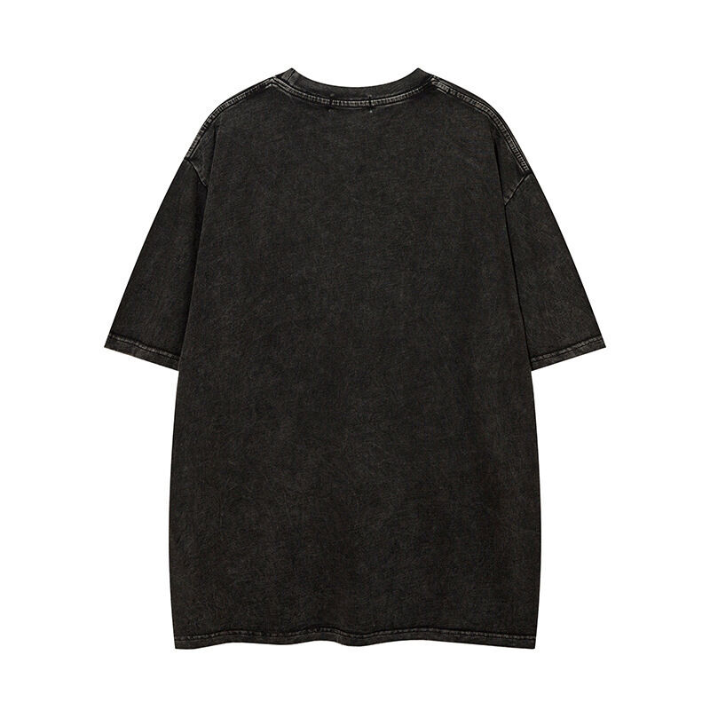 تیشرت یقه گرد استریت‌ور سفارشی با کیفیت بالا، گلدوزی وصله، تیشرت وینتج شسته شده با اسید