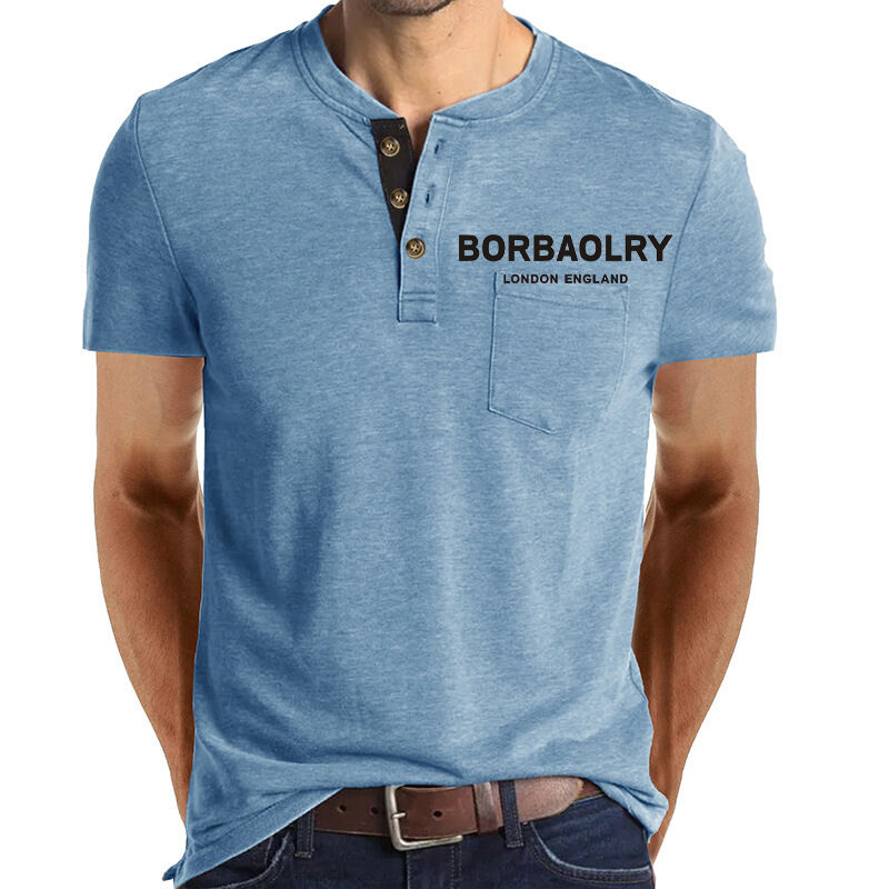 تی شرت آستین کوتاه پرفروش، تی شرت نخی سفارشی، تی شرت 3 دکمه ای خشک شونده سریع برای مردان