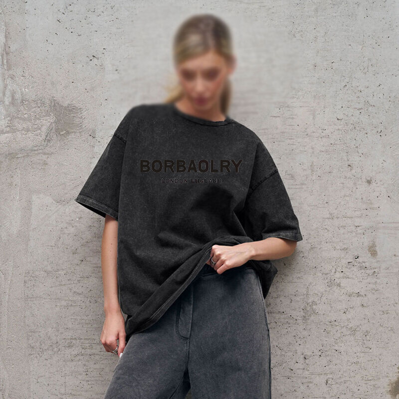 تی‌شرت نخی با کیفیت بالا، طرح گشاد، رنگ ساده، تی‌شرت شسته شده، تی‌شرت سنگین وینتج