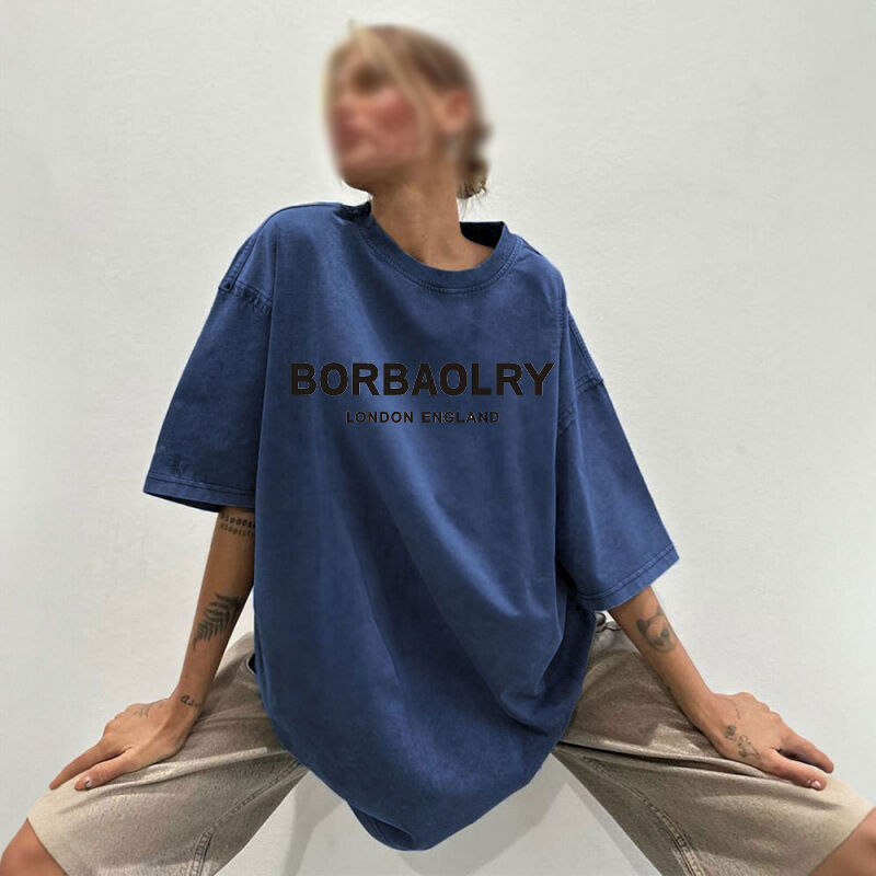 تی‌شرت نخی با کیفیت بالا، طرح گشاد، رنگ ساده، تی‌شرت شسته شده، تی‌شرت سنگین وینتج