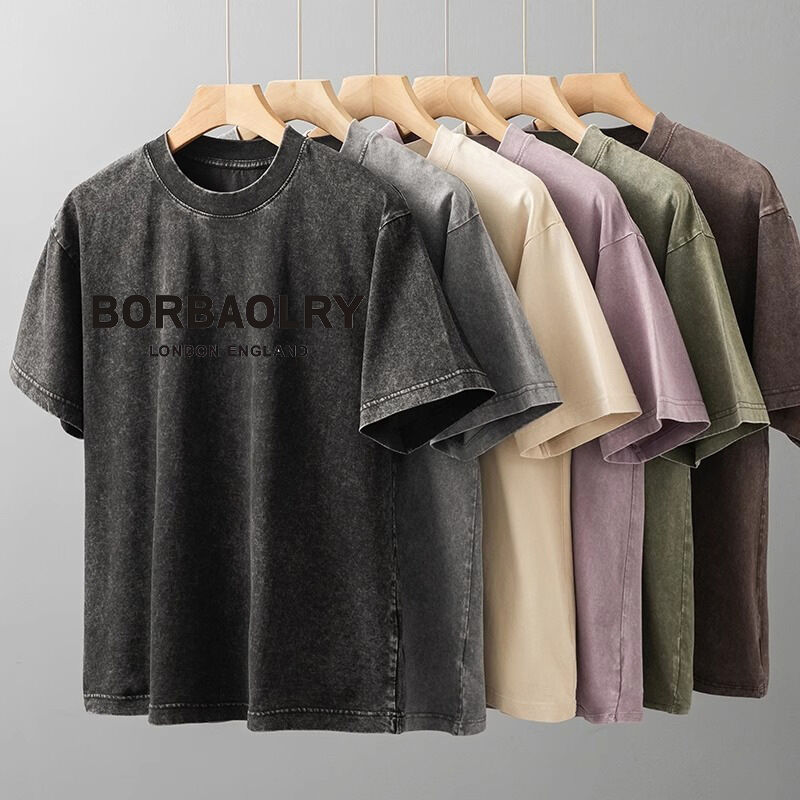 تخصیص LOGO تی شرت با کیفیت بالا پنبه اسید شستشوی تی شرت پر سایز مترو معدنی چاپ دیجیتال وزن سنگین تی شرت ونتاژ