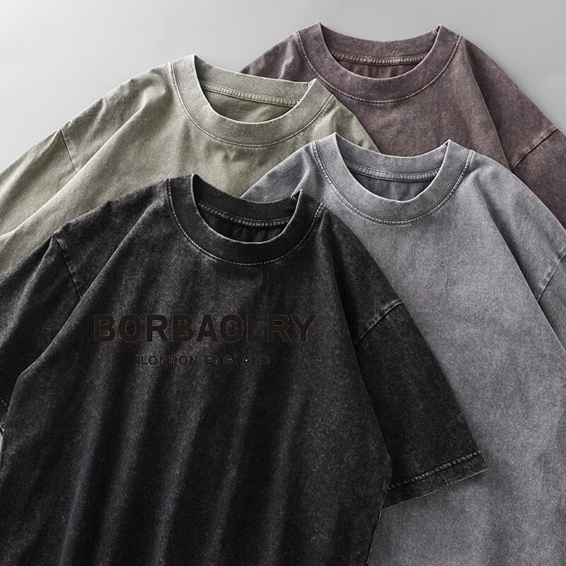 تخصیص LOGO تی شرت با کیفیت بالا پنبه اسید شستشوی تی شرت پر سایز مترو معدنی چاپ دیجیتال وزن سنگین تی شرت ونتاژ