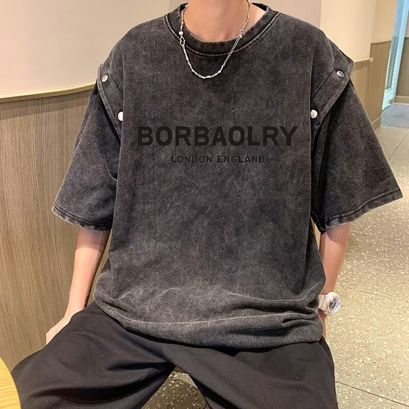 تی شرت کوتاه آستین قابل جدا شدن مردانه تی شرت شستشوی اسید پنبه ای بلند تابستان تی شرت های برند