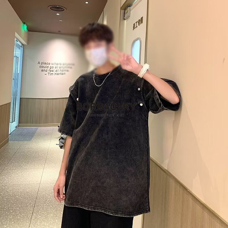 تی شرت کوتاه آستین قابل جدا شدن مردانه تی شرت شستشوی اسید پنبه ای بلند تابستان تی شرت های برند