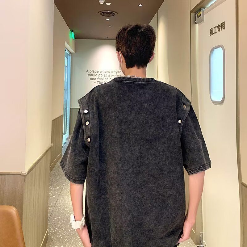 تی شرت کوتاه آستین قابل جدا شدن مردانه تی شرت شستشوی اسید پنبه ای بلند تابستان تی شرت های برند