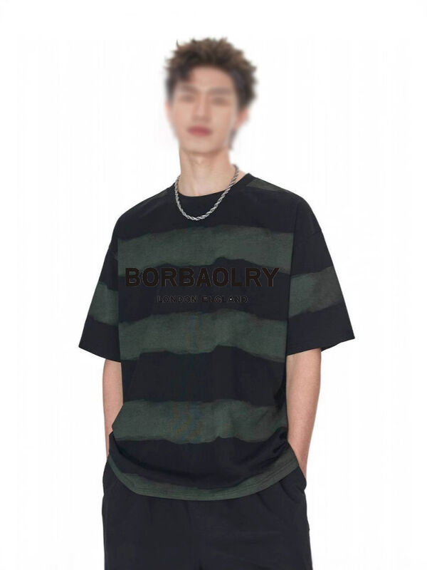 عمده فروشی 220g تی شرت پنبه ای مد سبک و آرام درسته بالا تی تی رنگ دست ساز فرو رفته شانه های گرد گردن آستین کوتاه