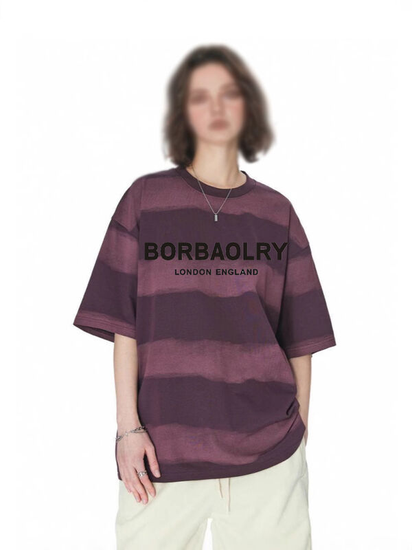 عمده فروشی 220g تی شرت پنبه ای مد سبک و آرام درسته بالا تی تی رنگ دست ساز فرو رفته شانه های گرد گردن آستین کوتاه