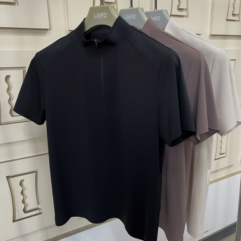 تی‌شرت مردانه یقه اسکی آستین کوتاه، پارچه کشسان، خشک شونده سریع و قابل تنفس برای ورزش در فضای باز