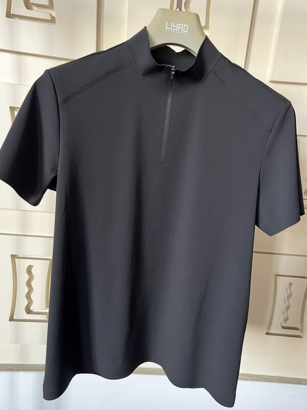 تی‌شرت مردانه یقه اسکی آستین کوتاه، پارچه کشسان، خشک شونده سریع و قابل تنفس برای ورزش در فضای باز