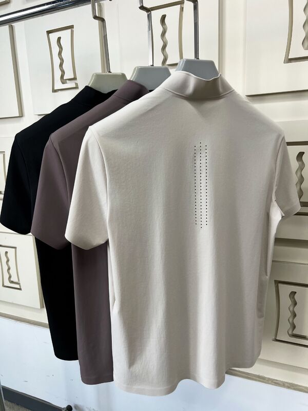 تی‌شرت مردانه یقه اسکی آستین کوتاه، پارچه کشسان، خشک شونده سریع و قابل تنفس برای ورزش در فضای باز