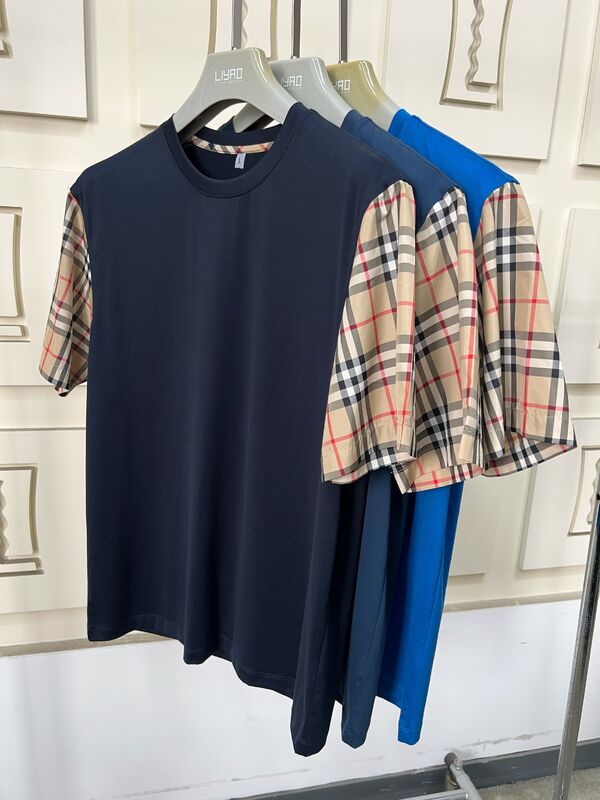 تی‌شرت‌های مد مردانه با آستین‌های چهارخانه نمادین، یقه گرد، فیت معمولی، پنبه با کیفیت بالا