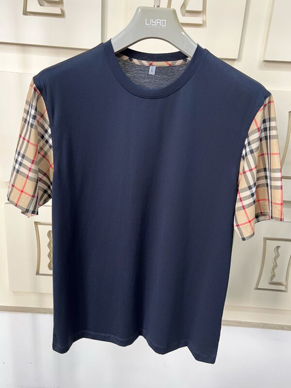 تی‌شرت‌های مد مردانه با آستین‌های چهارخانه نمادین، یقه گرد، فیت معمولی، پنبه با کیفیت بالا