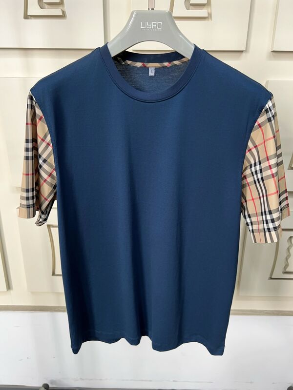 تی‌شرت‌های مد مردانه با آستین‌های چهارخانه نمادین، یقه گرد، فیت معمولی، پنبه با کیفیت بالا