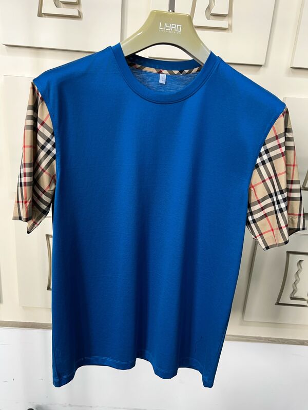 تی‌شرت‌های مد مردانه با آستین‌های چهارخانه نمادین، یقه گرد، فیت معمولی، پنبه با کیفیت بالا