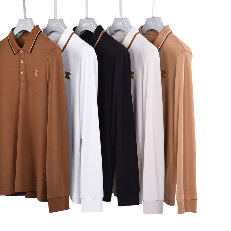 فروش داغ طراحی ضد شوره رنگ ساده لباس های پولو آستین بلند جدید طرح طوق کنتراست لوگو سفارشی
