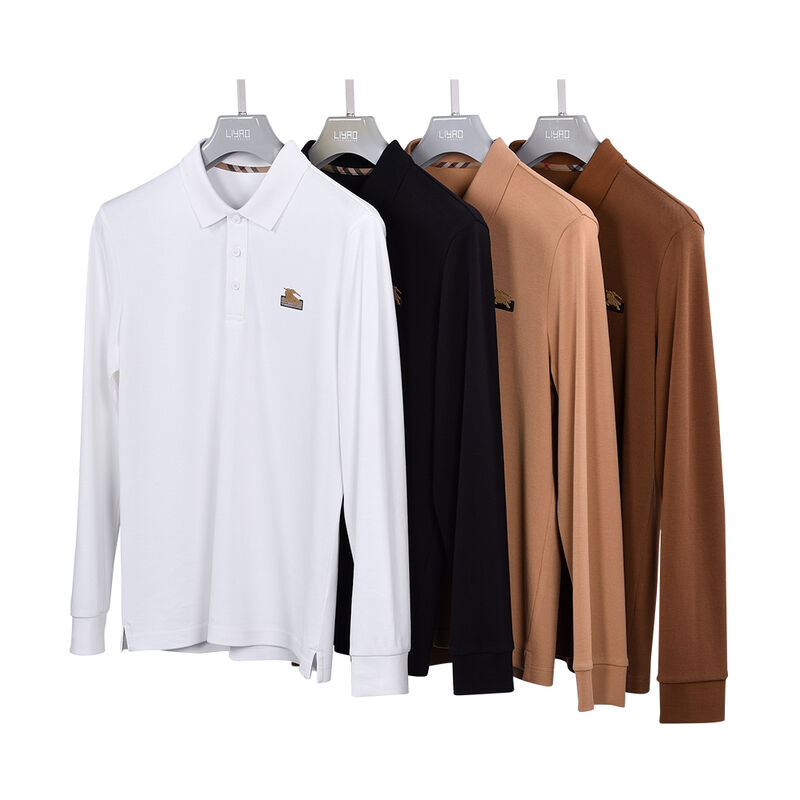 پیراهن پولو آستین بلند لوکس 100% پنبه سفید ضد چروک مردانه پسرانه تی شرت پیراهن پولو پنبه لوگوی سفارشی گلدوزی ساده