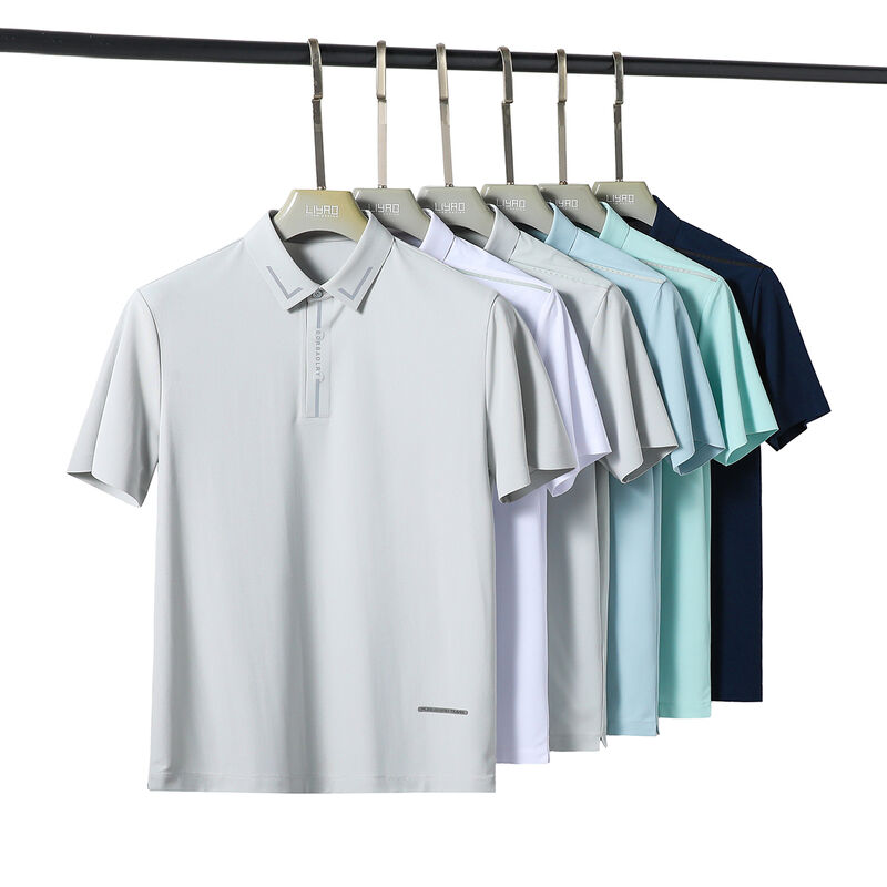 طراحی لوگوی سفارشی، تی شرت پولوشرت سفید و مشکی با کیفیت بالا، بدون درز و خشک شونده سریع برای مردان