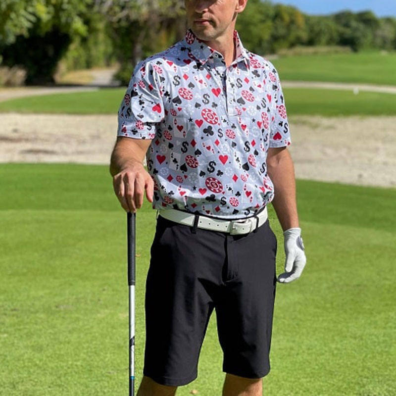 OEM کیفیت بالا مردانه پوکر سیاه جک گلف آستین کوتاه 4 راه کشش سبک وزن سریع خشک گلف پیراهن پولو لوگو سفارشی