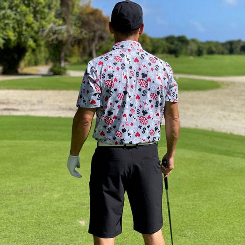 OEM کیفیت بالا مردانه پوکر سیاه جک گلف آستین کوتاه 4 راه کشش سبک وزن سریع خشک گلف پیراهن پولو لوگو سفارشی