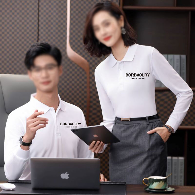 پیراهن های پولو سفارشی آستین های بلند لوگو چاپ شده طلاء پیراهن پولو پنبه خالی پیراهن های پولو آستین های بلند مردانه