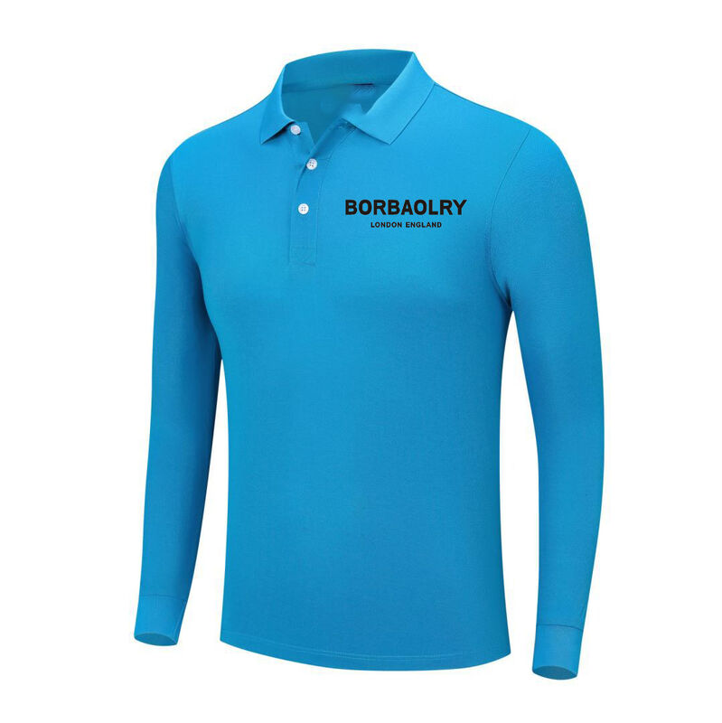 پیراهن های پولو سفارشی آستین های بلند لوگو چاپ شده طلاء پیراهن پولو پنبه خالی پیراهن های پولو آستین های بلند مردانه